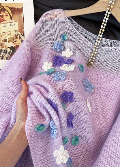 Classy Purple Hollow Out Decorated Knit Short Sweater Fall