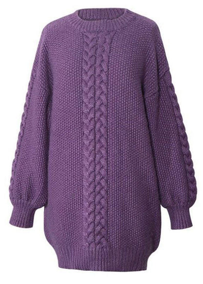 Classy Pink Thick Knit Sweater Dress Winter