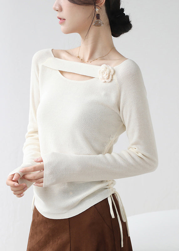 Classy Red Cinched Hollow Out Knit Shirts Winter
