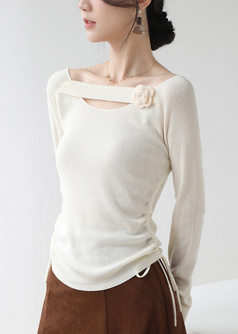 Classy Red Cinched Hollow Out Knit Shirts Winter