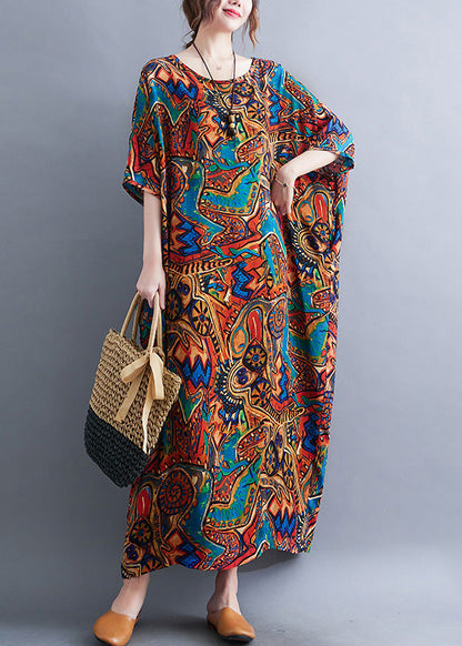 Classy Red O-neck Print Cozy Long Dresses Summer
