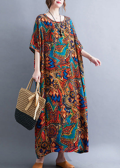 Classy Red O-neck Print Cozy Long Dresses Summer