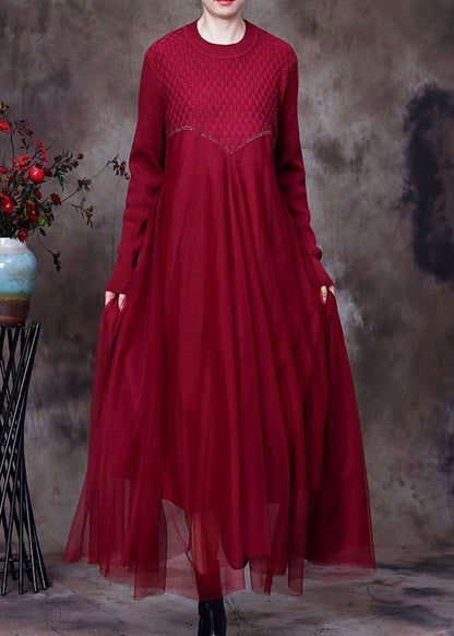 Classy Khaki O-neck Asymmetrical Design Fall Knit Dress