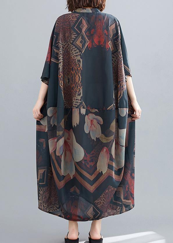 Classy Stand Collar Summer Dresses Ideas Black Abstract Pattern Long Dresses