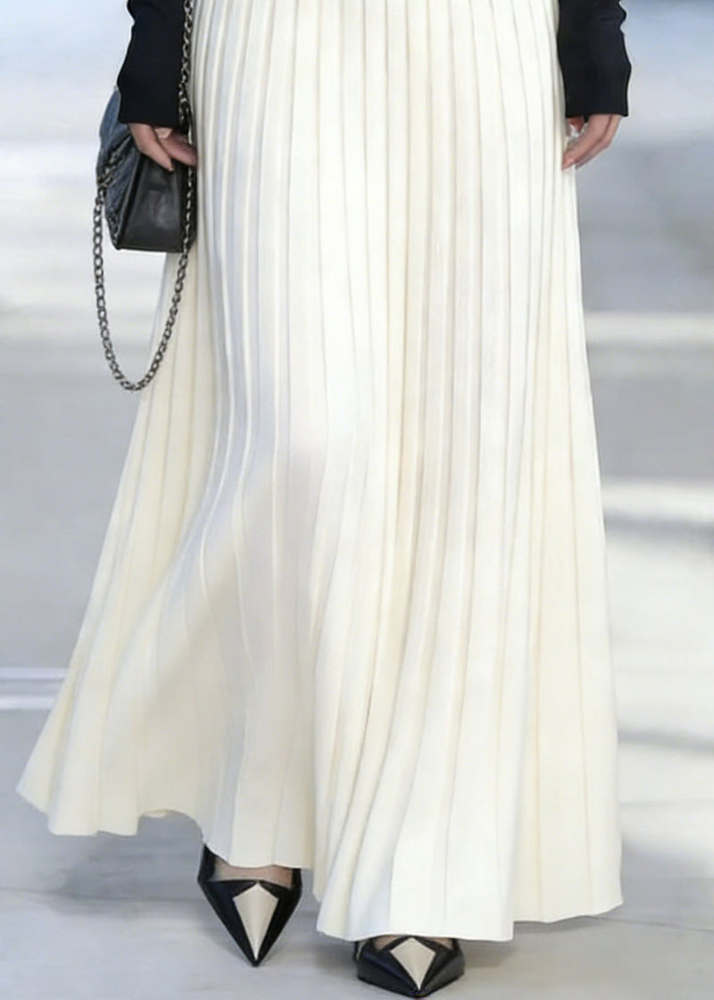 Classy White Elastic Waist Silk Knit Maxi Skirt