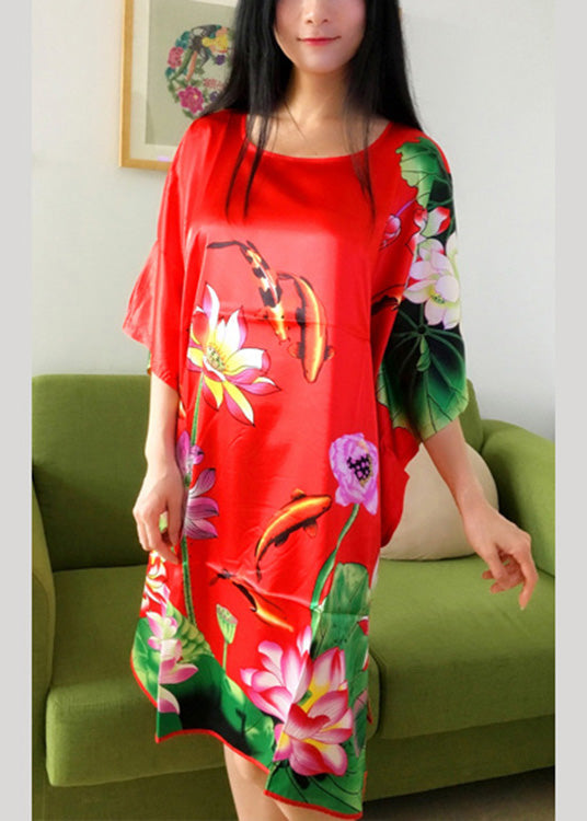 Classy White O-neck Lotus Mid Dress Summer Pajamas