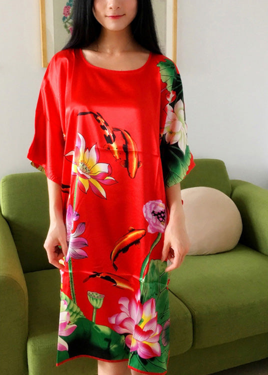 Classy White O-neck Lotus Mid Dress Summer Pajamas
