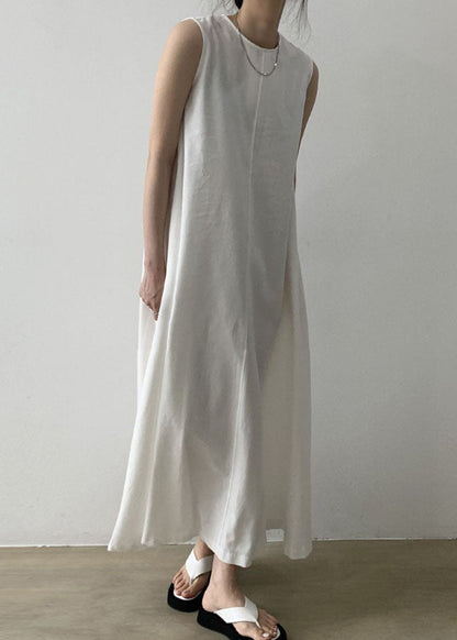 Classy White O Neck Patchwork Cotton Maxi Dresses Sleeveless
