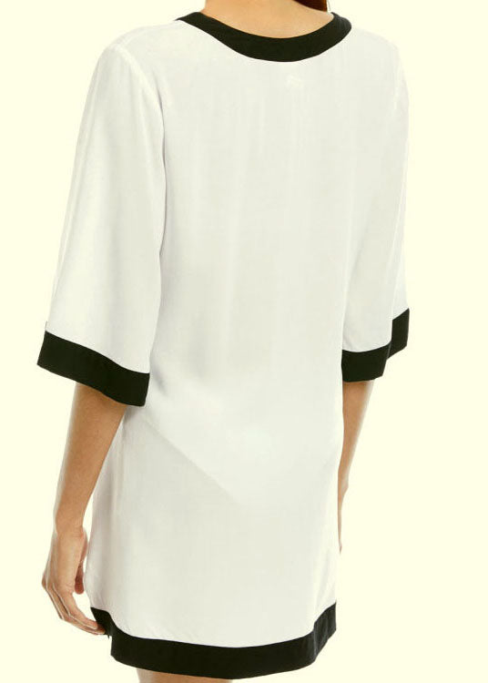 Classy White Patchwork V Neck Sandy Beach Summer Dress