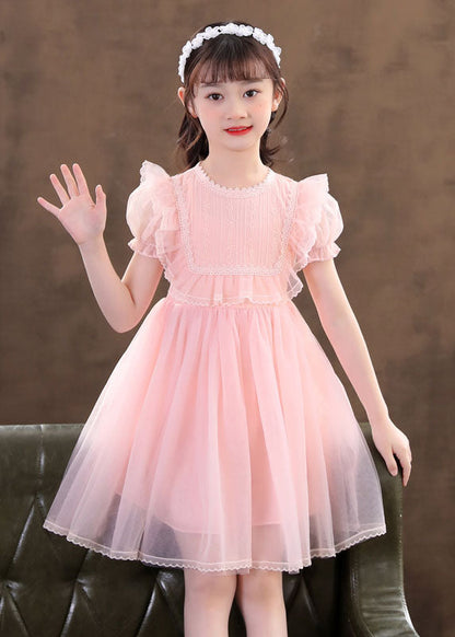 Classy White Ruffled Patchwork Tulle Kids Dresses Summer