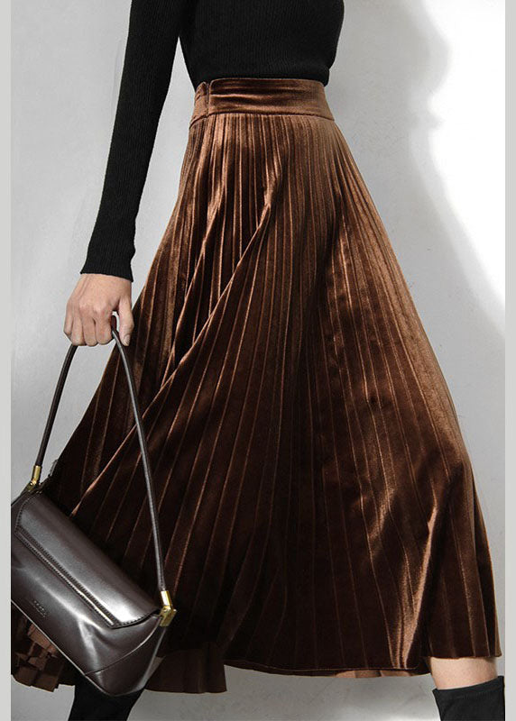 Classy Chocolate Velour Pleated Skirt Spring