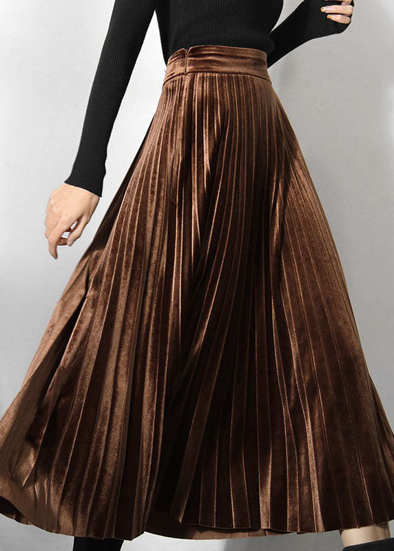 Classy Chocolate Velour Pleated Skirt Spring