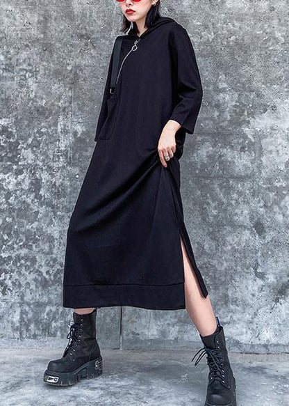Classy Hooded Side Open Spring Wardrobes Black Dress