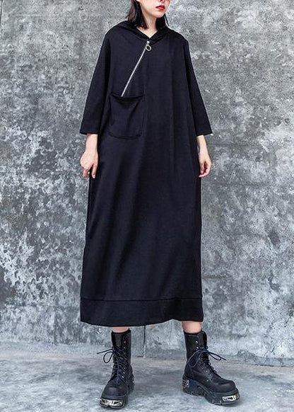 Classy Hooded Side Open Spring Wardrobes Black Dress