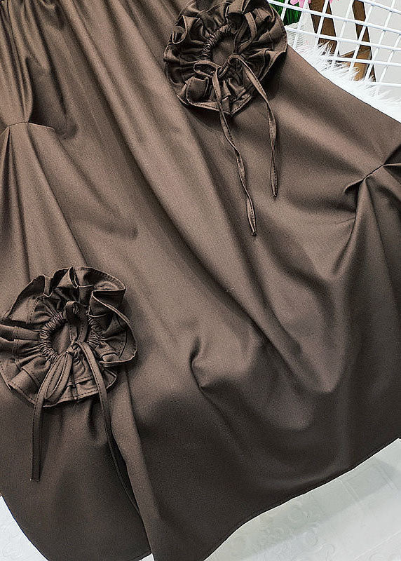 Chocolate Cotton Skirts Elastic Waist Wrinkled Spring
