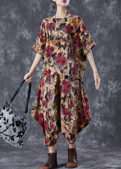 Coffee Cotton Two Piece Suit Set Asymmetrical Oversized Summer