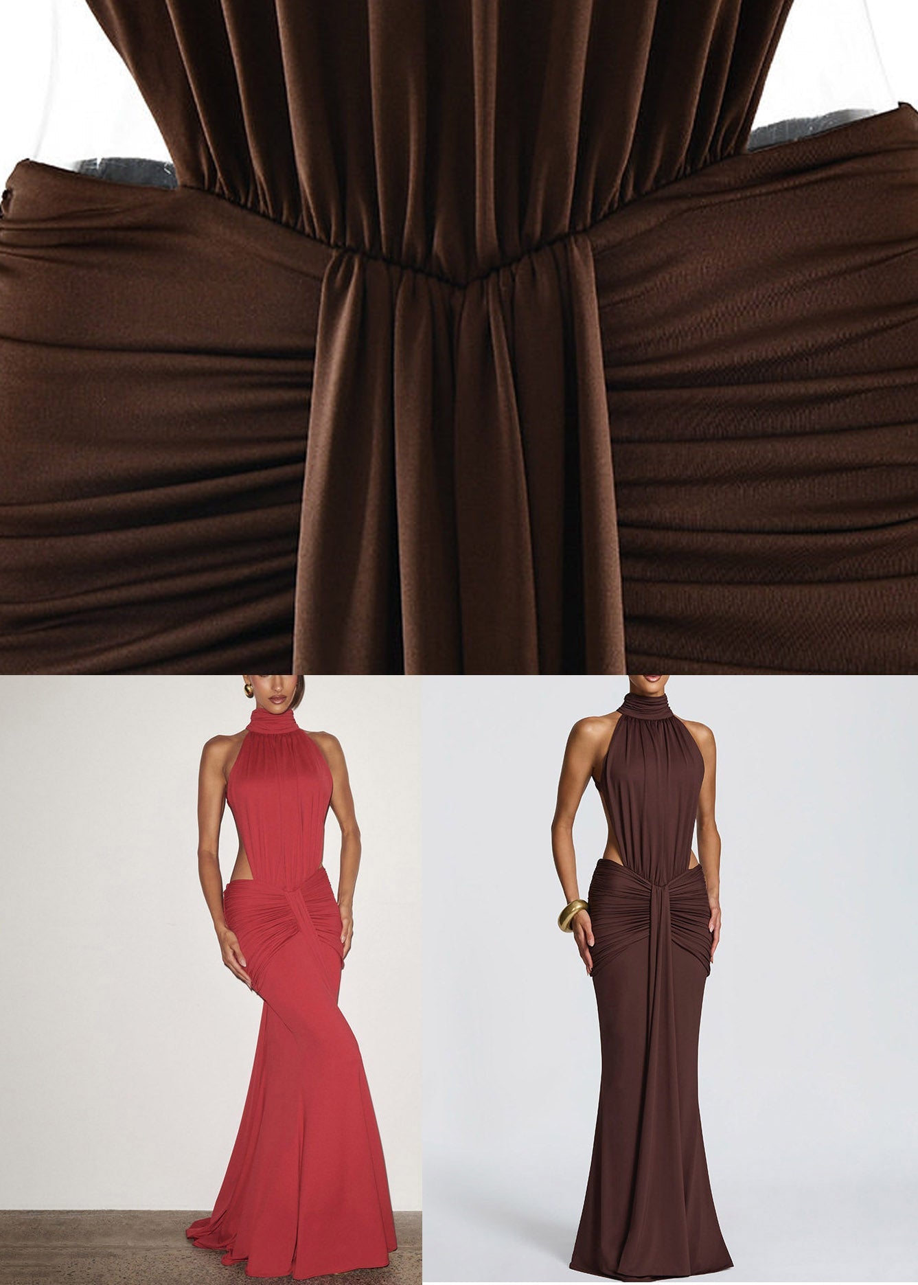 Coffee Tie Lace Backless Long Fish-tail Dress Sleeveless