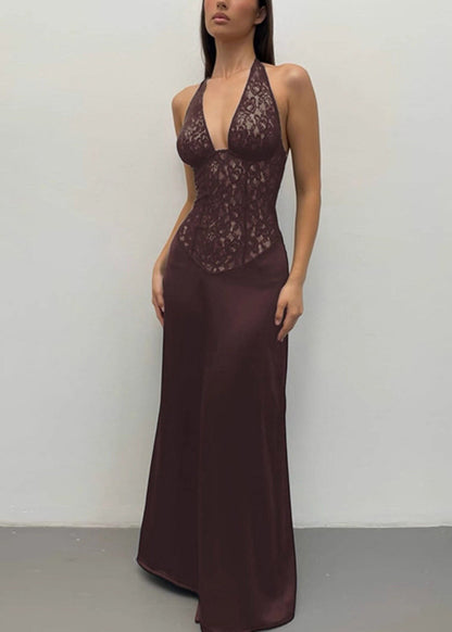Coffee Tulle Patchwork Long Dresses Summer