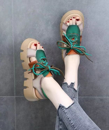 Colorblock Peep Toe Lace Up Splicing Platform Sandals
