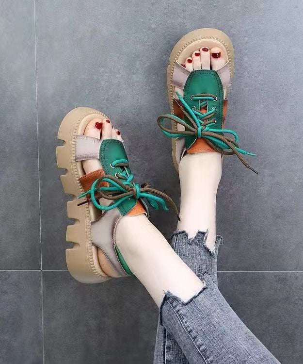 Colorblock Peep Toe Lace Up Splicing Platform Sandals