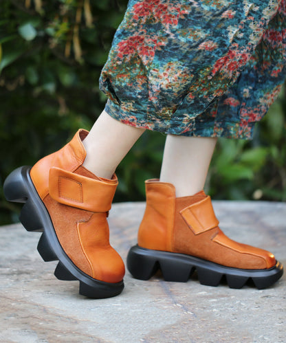 Comfortable Black Cowhide Splicing Buckle Strap Leather Boots