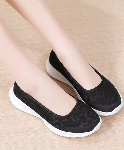 Comfortable Black Jacquard Flat Shoes for