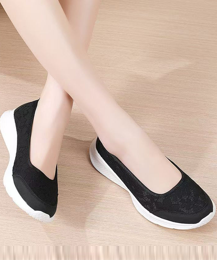 Comfortable Black Jacquard Flat Shoes for