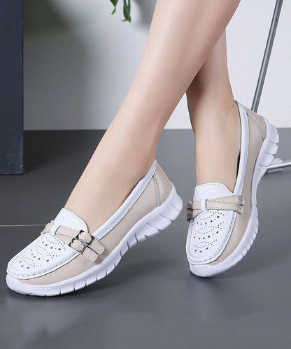 Comfortable Breathable Faux Leather Splicing Beige Flat Shoes