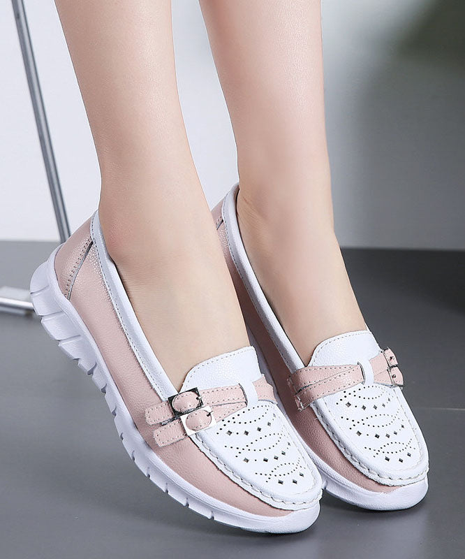Comfortable Breathable Faux Leather Splicing Beige Flat Shoes
