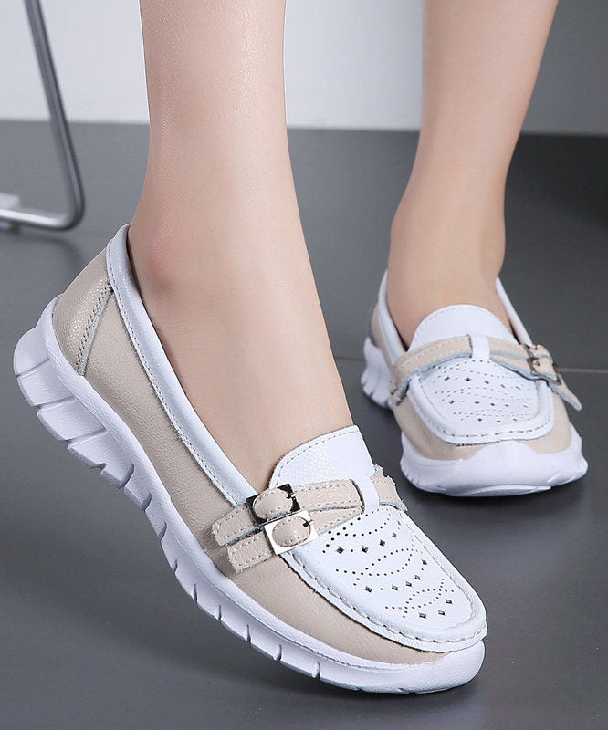 Comfortable Breathable Faux Leather Splicing Beige Flat Shoes