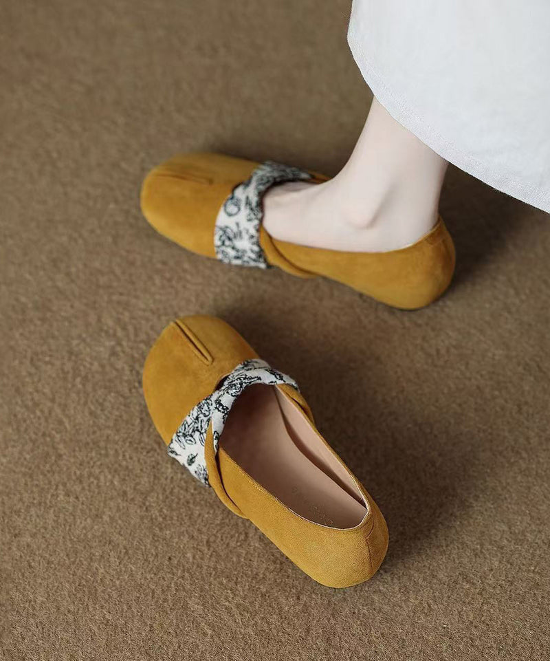 Comfortable Cowhide Leather Yellow Flat Shoes