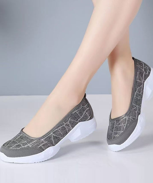 Comfortable Grey Cotton Fabric Flats Splicing Flat Shoes for