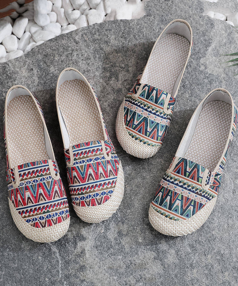 Comfortable Linen Fabric Flat Shoes Red Print Flat Shoes
