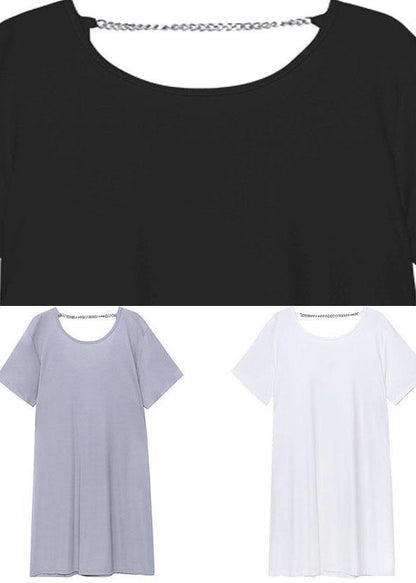 Comfy Black Backless U Neck Maxi Dresses Short Sleeve Cotton