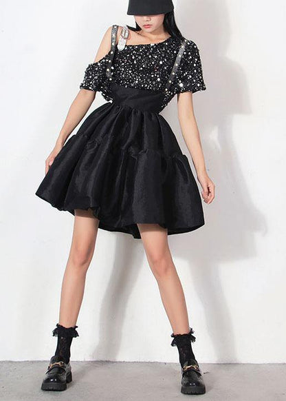 Comfy Black Patchwork Summer a Line Carpenter Skirts