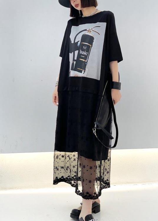 Comfy Black Print Patchwork Lace Maxi Dresses Summer