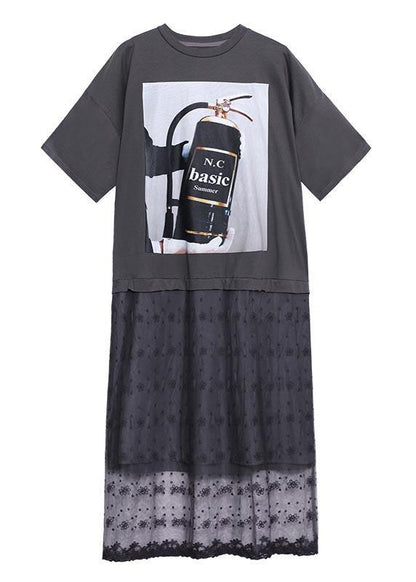 Comfy Black Print Patchwork Lace Maxi Dresses Summer