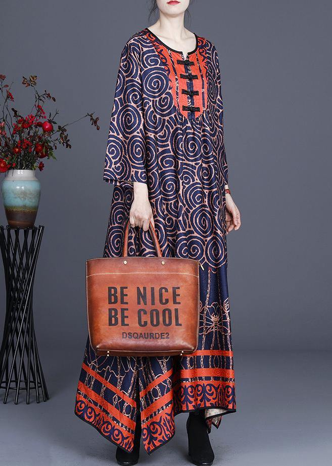Comfy Blue Print Long Sleeve Summer Spring Dress