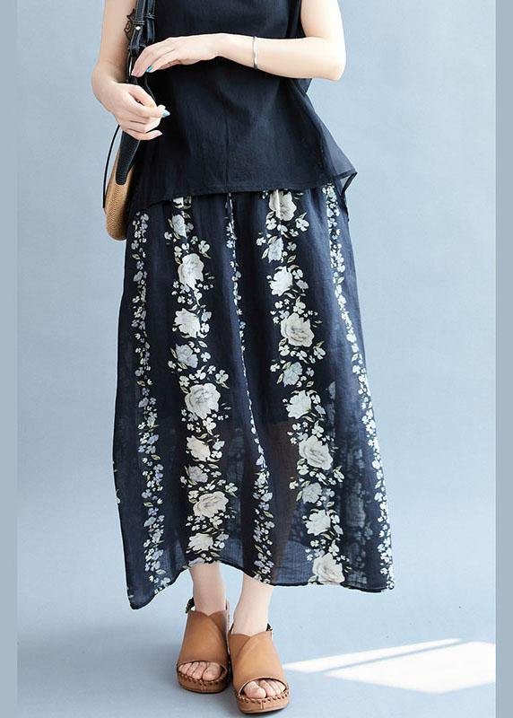 Comfy Navy Pockets Tie Waist Print Fall Skirts