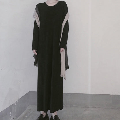 Comfy O Neck Long Sleeve Sweater Dress Street Style Black Mujer Knit Dress