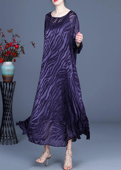 Comfy Purple O-neck Long Sleeve Two Piece Set Dress