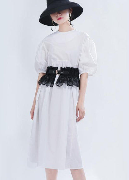 Comfy White Puff Sleeve Long Summer Cotton Dress