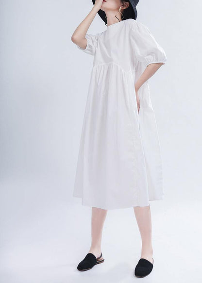 Comfy White Puff Sleeve Long Summer Cotton Dress