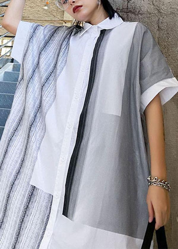 Comfy Whiteloose Peter Pan Collar Summer Short Sleeve Cotton Mid Dress