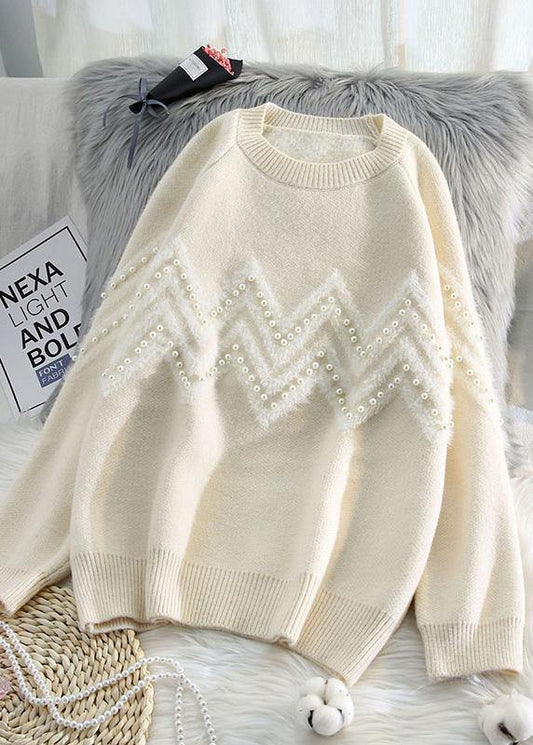 Comfy Beige Knitted T Shirt O Neck Loose Fitting Knitwear