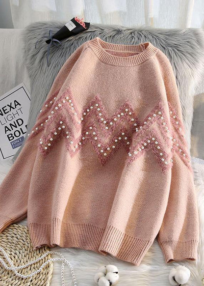 Comfy Beige Knitted T Shirt O Neck Loose Fitting Knitwear