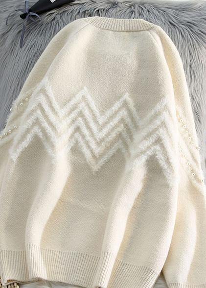 Comfy Beige Knitted T Shirt O Neck Loose Fitting Knitwear