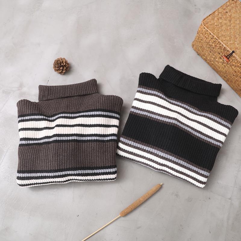 Comfy Black Striped Clothes Oversized Winter Sweaters High Neck
