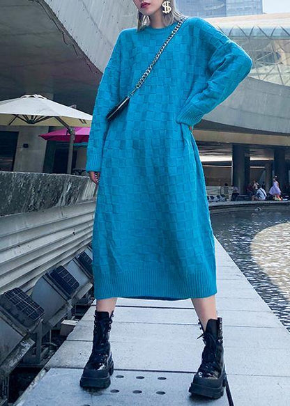 Comfy Blue Sweater Dress Outfit Classy Winter Mujer O Neck Knit Dresses