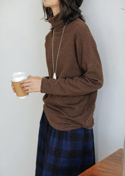 Comfy Chocolate Clothes for High Neck Knitted Blouse